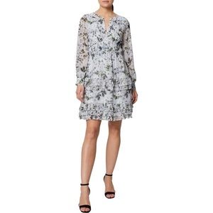 Laundry ruched waist, chiffon floral tiered dress